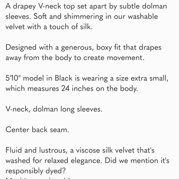 Eileen Fisher Dolman Sleeves Black V Neck Velvet top new small $278 SILK Shirt S - Picture 4 of 5